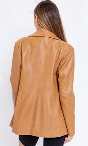 Camel Faux Leather Coat
